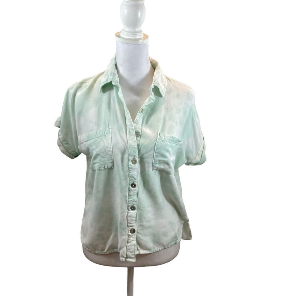 Sim & Sam Mint Green Tie Dyed Button Down‎ Blouse Size Large
